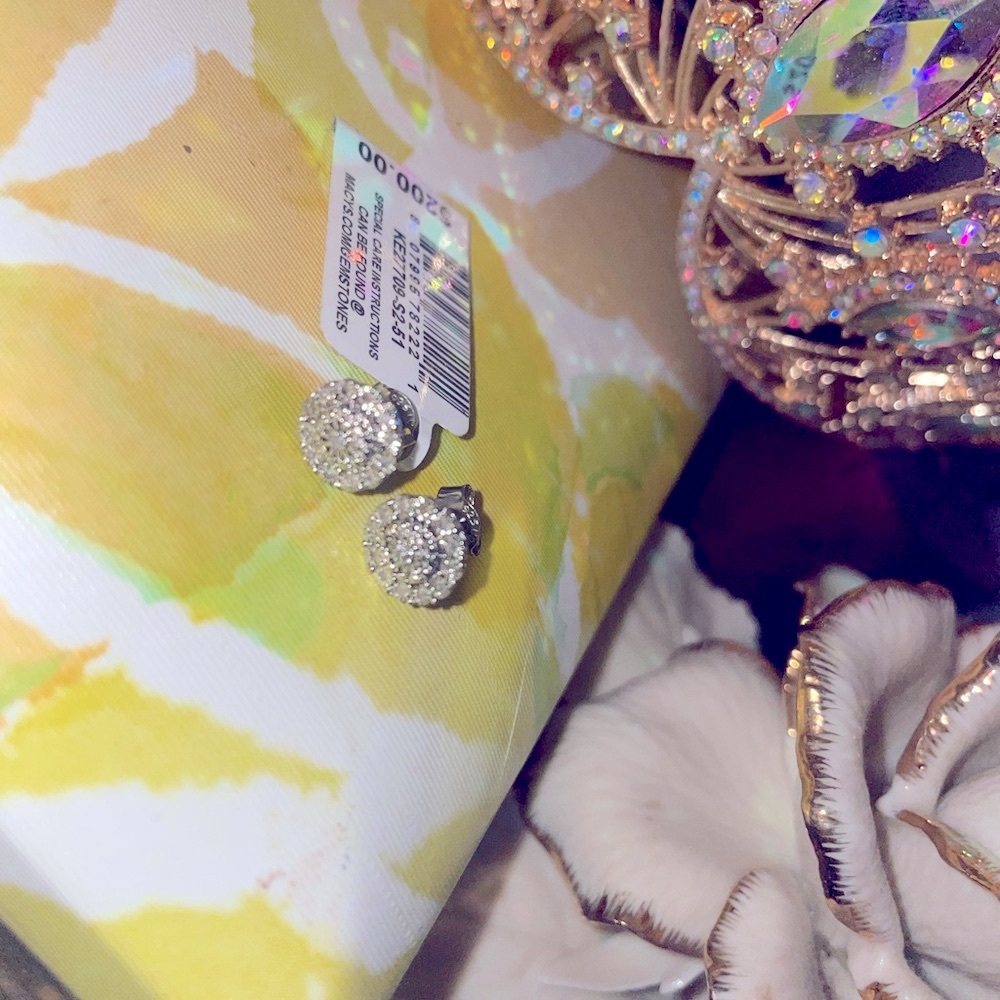 Diamond Flower Burst Sterling Silver Crystal Stud Earrings